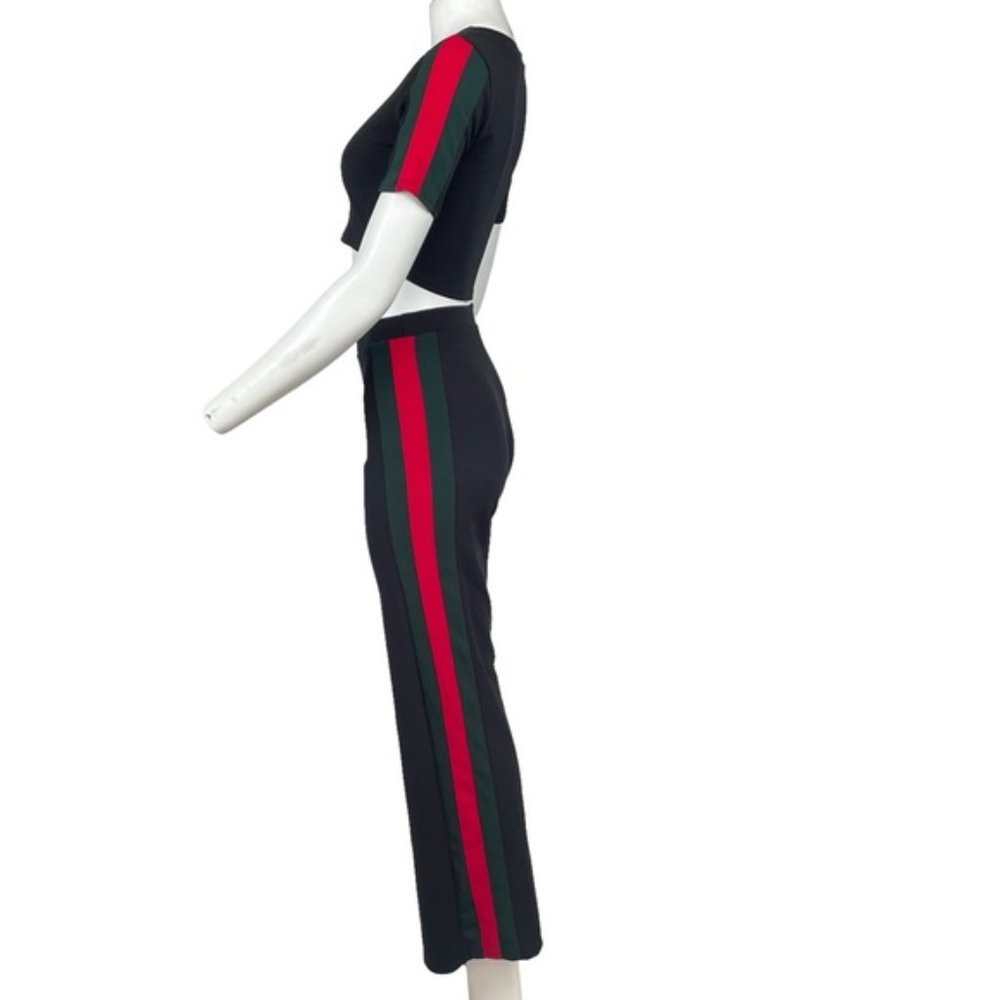 Crop Top and Pant Set Black / Green - Picture 3 of 6